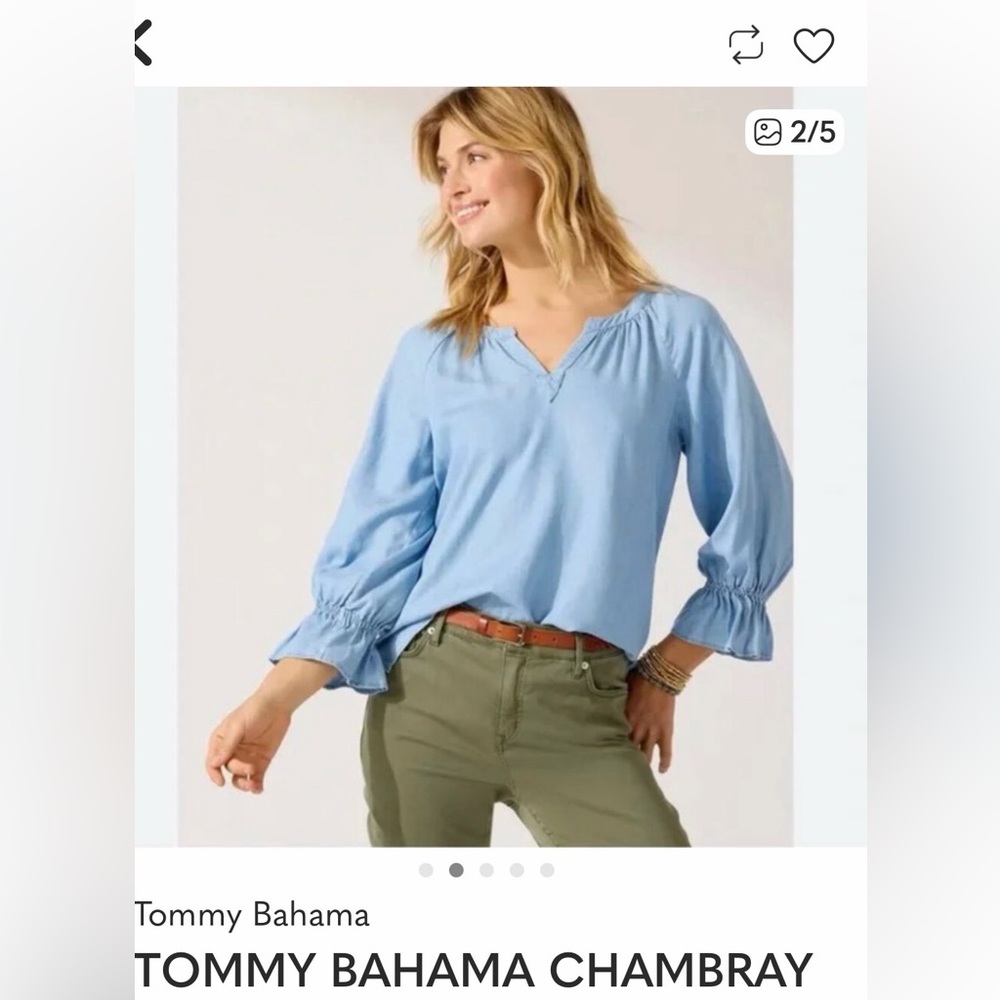 Tommy Bahama Sky Blue Chambray V-Neck Blouse size medium vgc